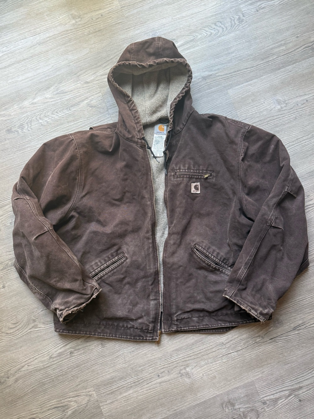 Carhartt Sierra Jacket Mens 2XL Brown J141 DKB Sherpa Lined Hooded Canvas